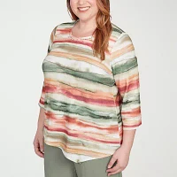 Alfred Dunner Copper Canyon Womens Plus Crew Neck 3/4 Sleeve T-Shirt