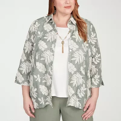 Alfred Dunner Copper Canyon Womens 3/4 Sleeve Layered Top Plus
