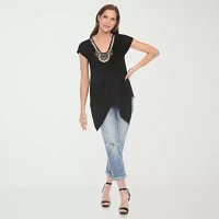 White Mark Womens V Neck Short Sleeve Tunic Top