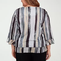 Alfred Dunner Santa Barbara Womens Plus Crew Neck 3/4 Sleeve T-Shirt