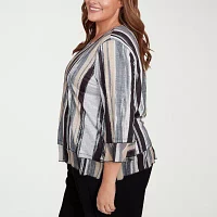 Alfred Dunner Santa Barbara Womens Plus Crew Neck 3/4 Sleeve T-Shirt
