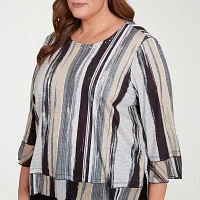 Alfred Dunner Santa Barbara Womens Plus Crew Neck 3/4 Sleeve T-Shirt
