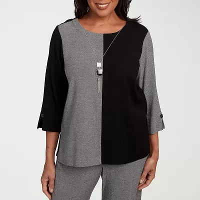 Alfred Dunner Santa Barbara Womens Crew Neck 3/4 Sleeve T-Shirt