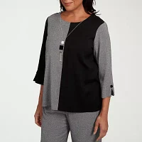 Alfred Dunner Santa Barbara Womens Crew Neck 3/4 Sleeve T-Shirt