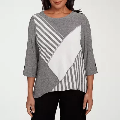 Alfred Dunner Santa Barbara Womens Crew Neck 3/4 Sleeve T-Shirt