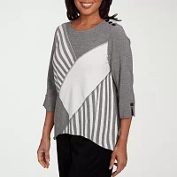 Alfred Dunner Santa Barbara Womens Crew Neck 3/4 Sleeve T-Shirt