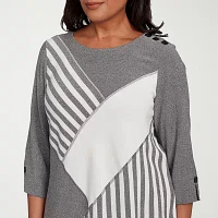 Alfred Dunner Santa Barbara Womens Crew Neck 3/4 Sleeve T-Shirt