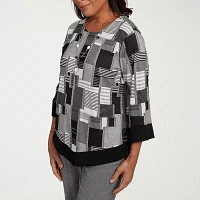 Alfred Dunner Santa Barbara Womens Crew Neck 3/4 Sleeve T-Shirt