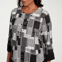 Alfred Dunner Santa Barbara Womens Crew Neck 3/4 Sleeve T-Shirt