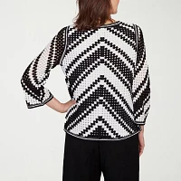 Alfred Dunner Santa Barbara Womens Crew Neck 3/4 Sleeve T-Shirt