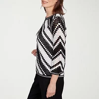Alfred Dunner Santa Barbara Womens Crew Neck 3/4 Sleeve T-Shirt