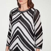 Alfred Dunner Santa Barbara Womens Crew Neck 3/4 Sleeve T-Shirt