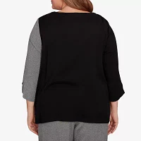 Alfred Dunner Santa Barbara Womens Plus Crew Neck 3/4 Sleeve T-Shirt