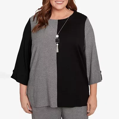 Alfred Dunner Santa Barbara Womens Plus Crew Neck 3/4 Sleeve T-Shirt