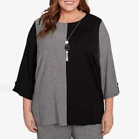Alfred Dunner Santa Barbara Womens Plus Crew Neck 3/4 Sleeve T-Shirt