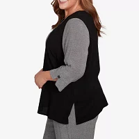 Alfred Dunner Santa Barbara Womens Plus Crew Neck 3/4 Sleeve T-Shirt