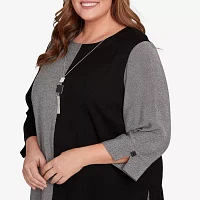 Alfred Dunner Santa Barbara Womens Plus Crew Neck 3/4 Sleeve T-Shirt