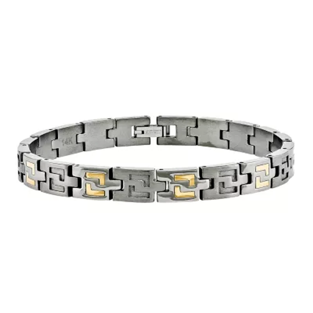 Mens Titanium & 14K Yellow Gold Inlay Accent Link Bracelet