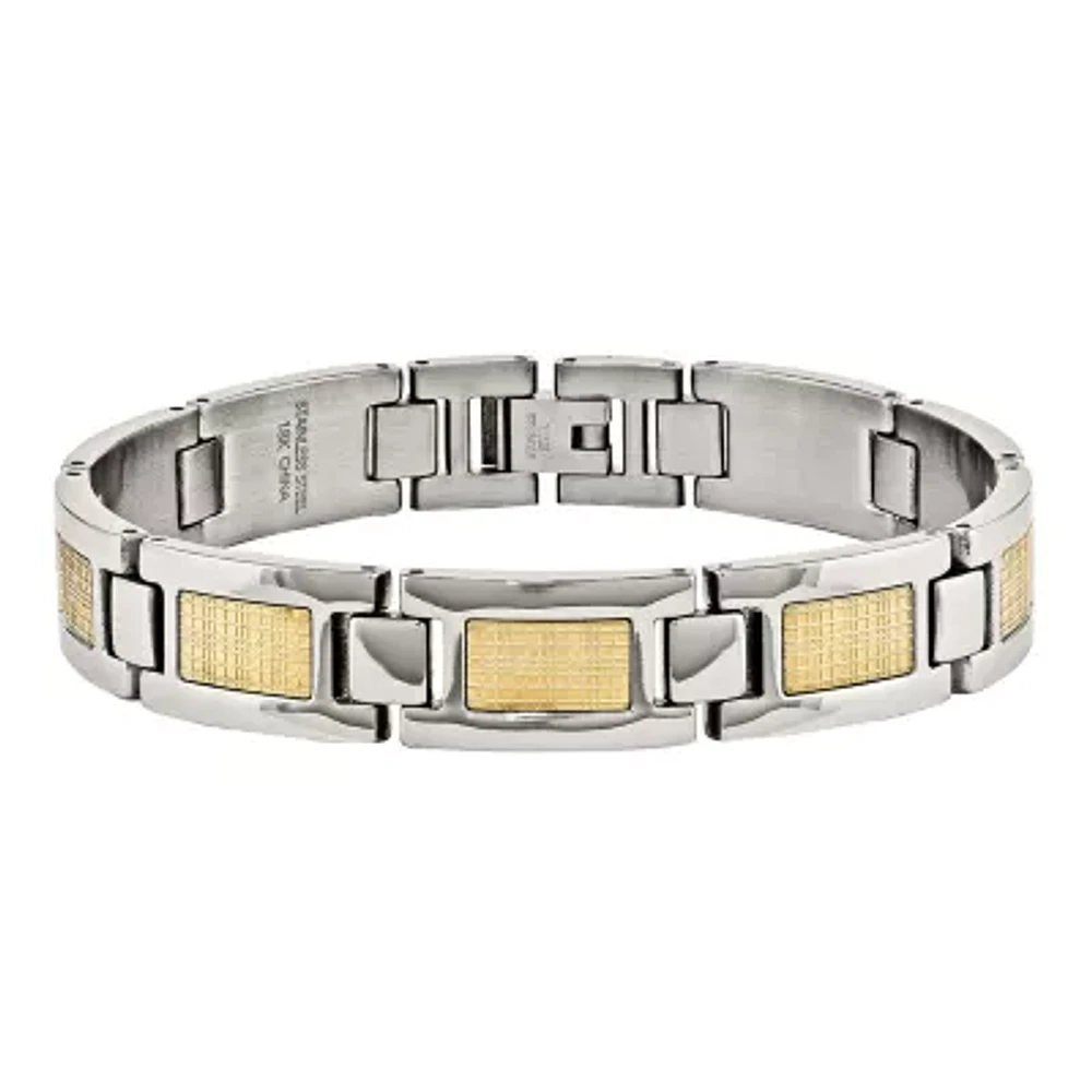 Mens Stainless Steel & 18K Yellow Gold Foil Chain Bracelet