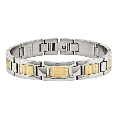 Mens Stainless Steel & 18K Yellow Gold Foil Chain Bracelet