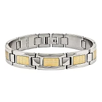 Mens Stainless Steel & 18K Yellow Gold Foil Chain Bracelet