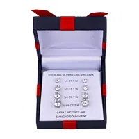 DiamonArt® White Cubic Zirconia Sterling Silver Round 4 Pair Earring Set