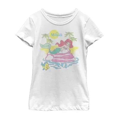 Little & Big Girls Disney Crew Neck Short Sleeve Ariel Graphic T-Shirt