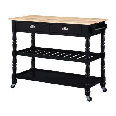 French Country Butcher Block Counter Top Kitchen Cart with Wine Rack