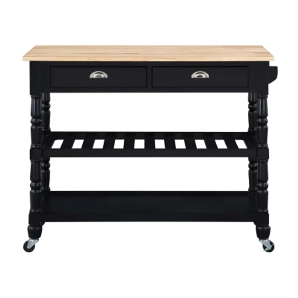 French Country Butcher Block Counter Top Kitchen Cart with Wine Rack