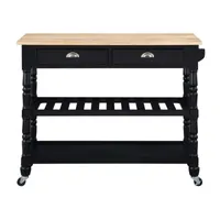 French Country Butcher Block Counter Top Kitchen Cart with Wine Rack