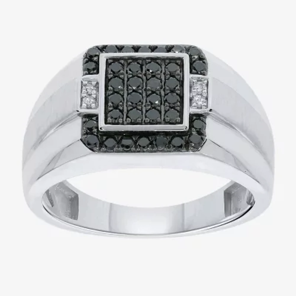 Mens 1/2 CT. T.W. Natural Black Diamond Sterling Silver Fashion Ring