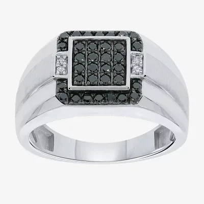 Mens 1/2 CT. T.W. Natural Black Diamond Sterling Silver Fashion Ring