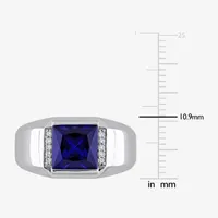 Mens Diamond Accent Lab Created Blue Sapphire 10K White Gold Fashion Ring