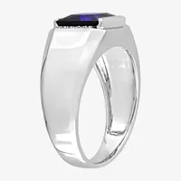 Mens Diamond Accent Lab Created Blue Sapphire 10K Gold Fashion Ring