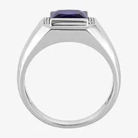 Mens Diamond Accent Lab Created Blue Sapphire 10K Gold Fashion Ring