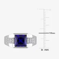 Mens Lab Created Blue Sapphire 10K Gold Fashion Ring