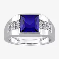 Mens Lab Created Blue Sapphire 10K White Gold Fashion Ring