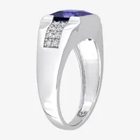 Mens Lab Created Blue Sapphire 10K Gold Fashion Ring