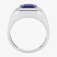 Mens Lab Created Blue Sapphire 10K White Gold Fashion Ring