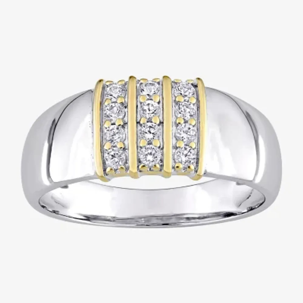 Mens Lab Created White Sapphire 10K Gold Sterling Silver Fashion Ring