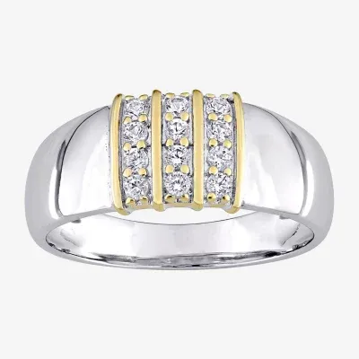 Mens Lab Created White Sapphire 10K Gold Sterling Silver Fashion Ring