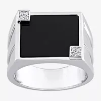 Mens Diamond Accent Genuine Black Onyx Sterling Silver Fashion Ring