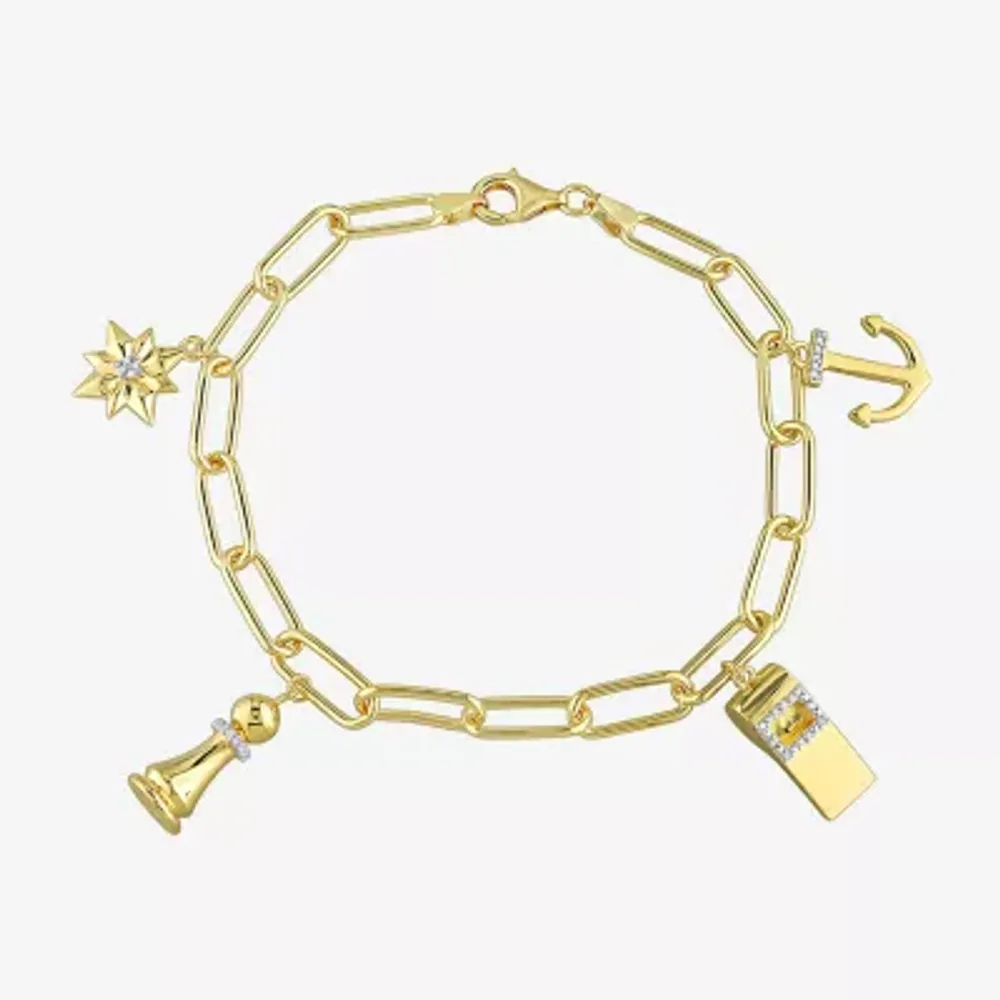 1/6 CT. T.W. Natural White Diamond 18K Gold Over Silver Charm Bracelet