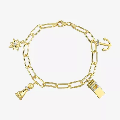 1/6 CT. T.W. Natural White Diamond 18K Gold Over Silver Charm Bracelet