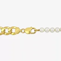 Mens Dyed White Cultured Freshwater Pearl 18K Gold Over Silver Strand Necklace