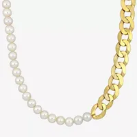 Mens Dyed White Cultured Freshwater Pearl 18K Gold Over Silver Strand Necklace