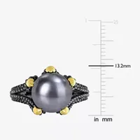 Mens 10-11MM Dyed Black Cultured Freshwater Pearl 18K Gold Over Silver Solitaire Fashion Ring