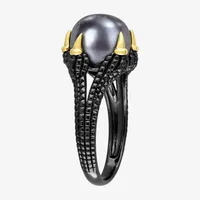 Mens 10-11MM Dyed Black Cultured Freshwater Pearl 18K Gold Over Silver Solitaire Fashion Ring