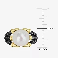 Mens 10-11MM Dyed White Cultured Freshwater Pearl 18K Gold Over Silver Solitaire Fashion Ring