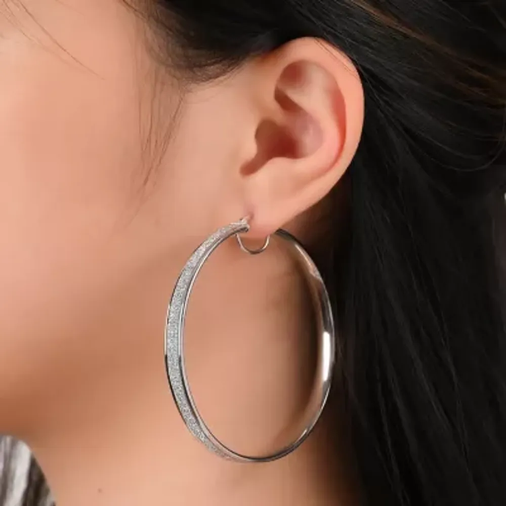Silver 60MM Glitter Thin Hoop Earrings